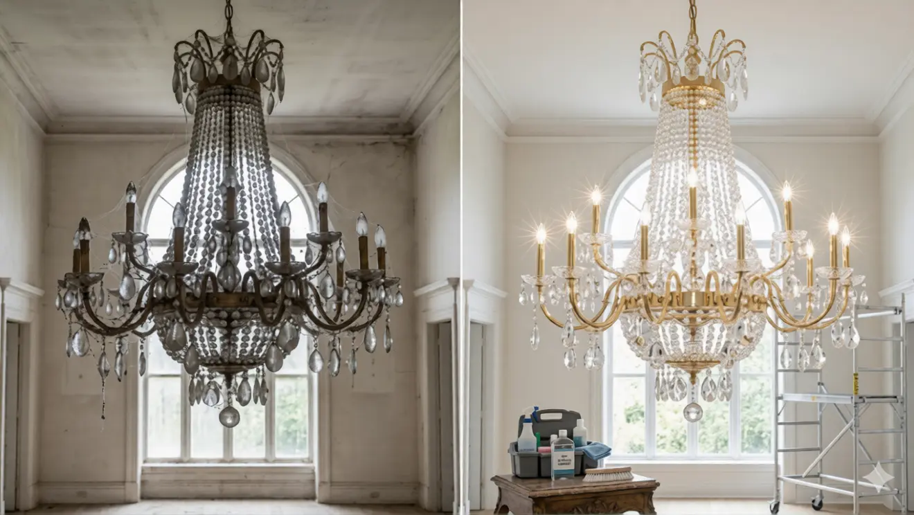 before and after chandlier cleaning