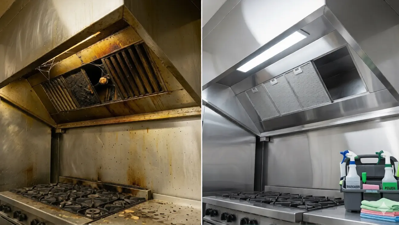 kitchen hood before and after cleaning